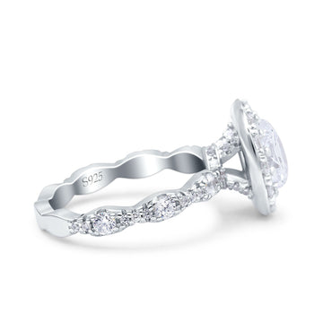 Oval Art Deco Halo Wedding Bridal Ring Simulated Cubic Zirconia 925 Sterling Silver